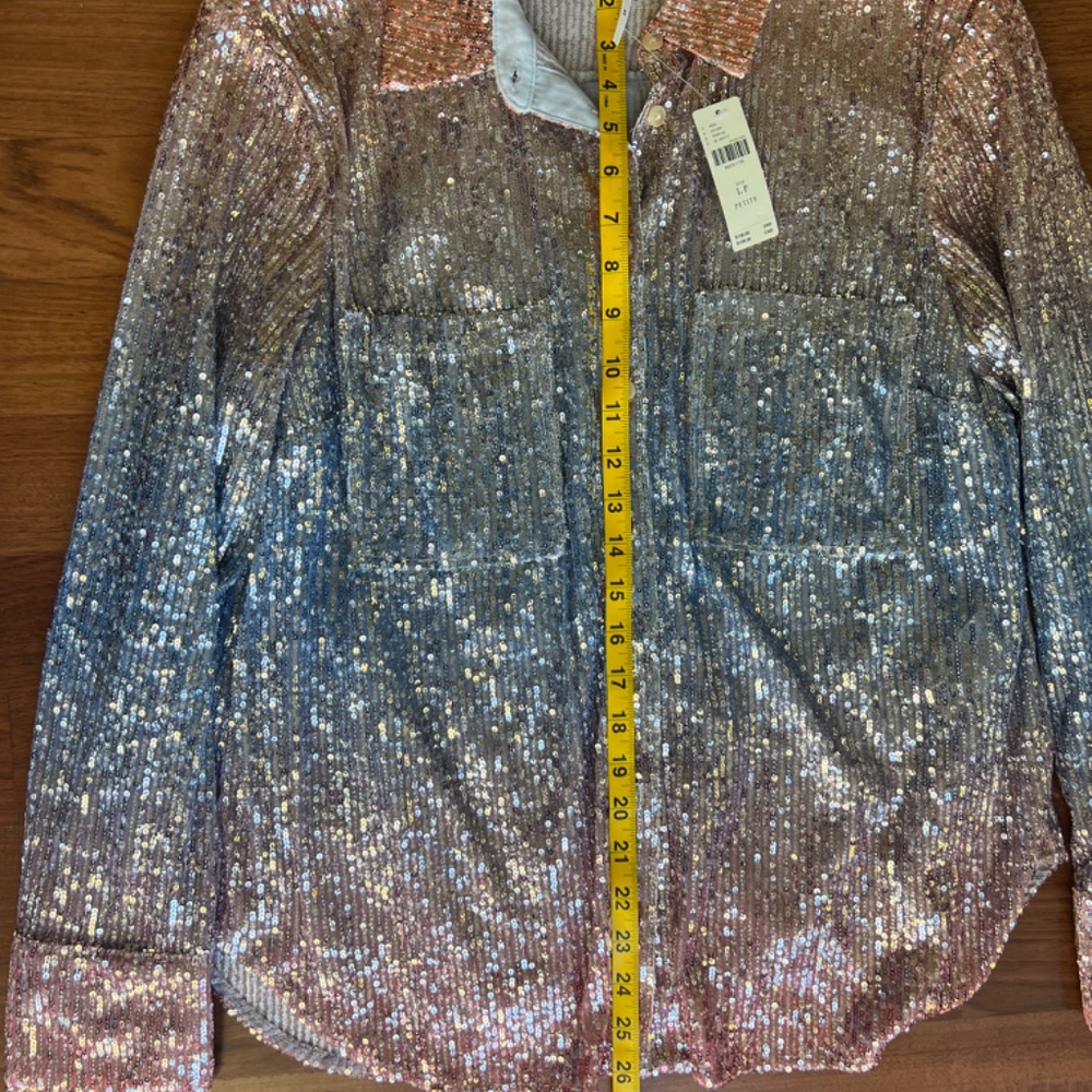 Anthropologie (Maeve) Ombre Sequin Shirt,  L petite (NWT) - Picture 3 of 4